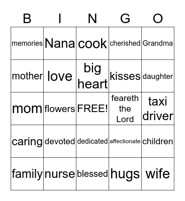 Mothers Day Bingo Card