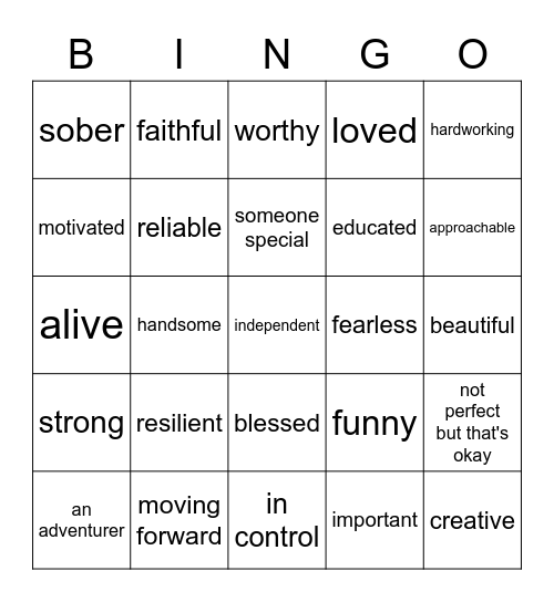 Affirmations Bingo Card