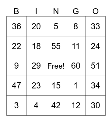 Los Numeros Bingo Card