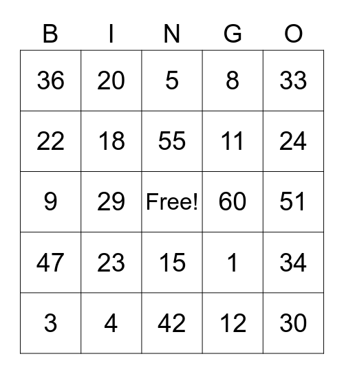 Los Numeros Bingo Card