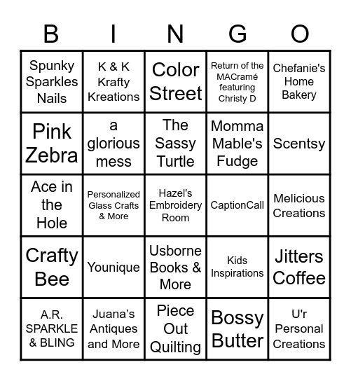 2021 Small Business Spring Market Bingo Card