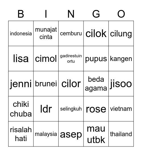 bismillah Bingo Card