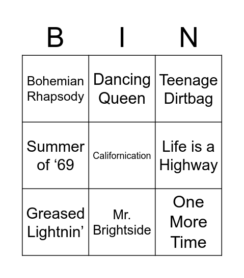 Golden Oldies! Bingo Card