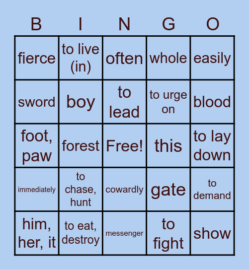 Stage 8 Bingo English Bingo Card