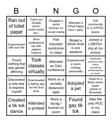 QTPOC in Quarantine Bingo Card