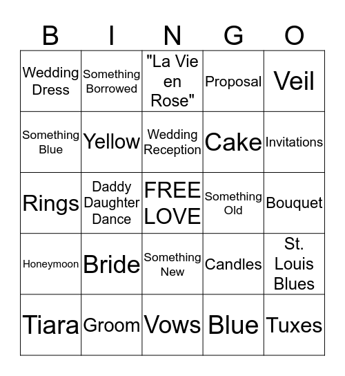 Clarissa's Bridal Shower Bingo Card