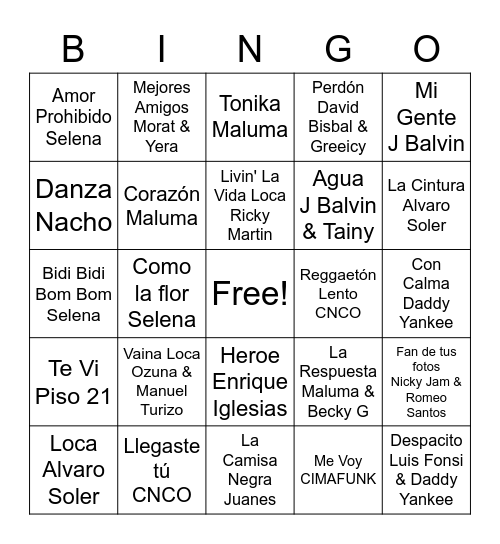 Bingo de Música Bingo Card