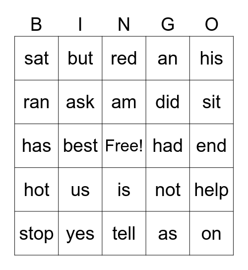 Sight Words Volume 1 Bingo Card