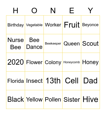 BEE-I-N-G-O Bingo Card