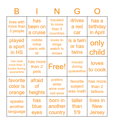 Schooling Get To Know You BINGO Card