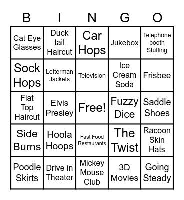 1950's Bingo Card