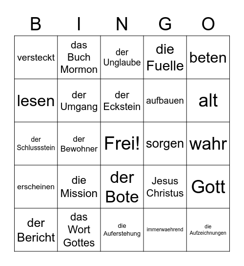 Book of Mormon Vocab Bingo Card