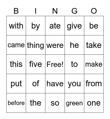 Sight Words Volume 2 Bingo Card