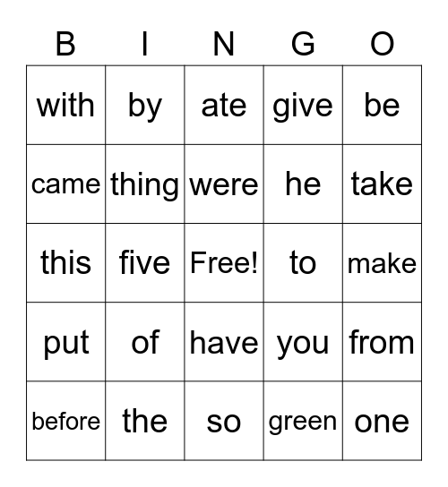 Sight Words Volume 2 Bingo Card