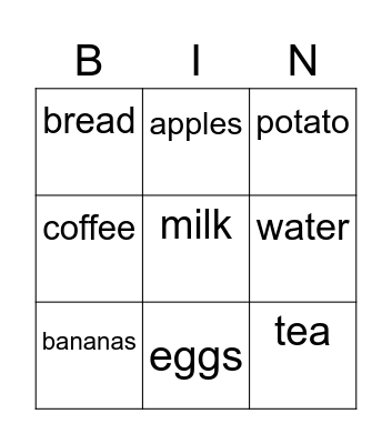 FOOD Bingo Card