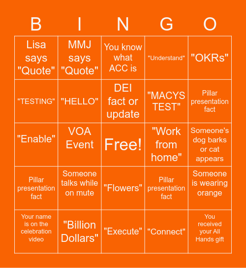IMSO All Hands May 2021 Bingo Card