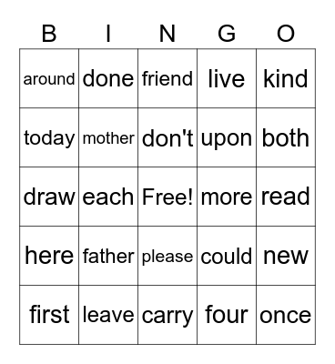 Sight Words Volume 4 Bingo Card