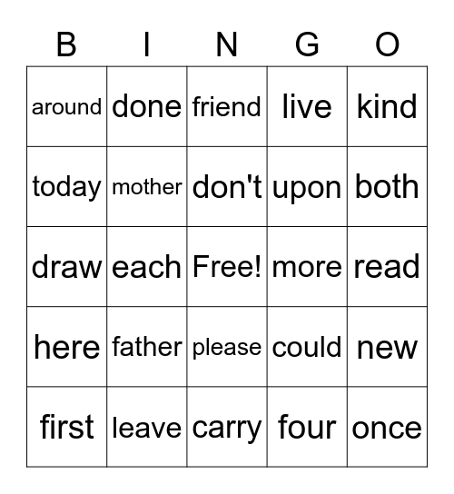 Sight Words Volume 4 Bingo Card