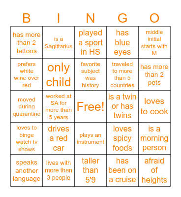 Schooling Get To Know You BINGO Card