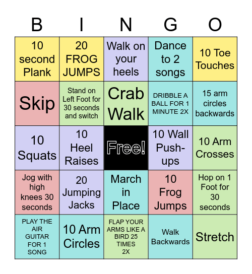 Let's Move! Bingo Card