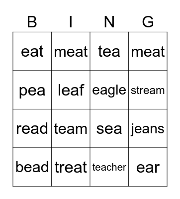 ea words Bingo Card
