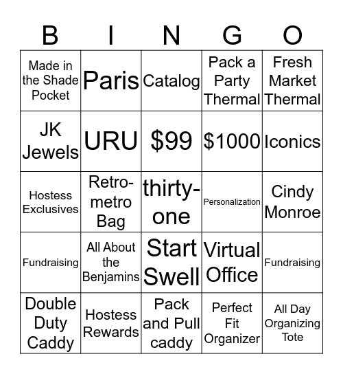 Thirty-one Bingo Card