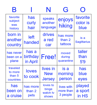 Schooling Get To Know You BINGO Card