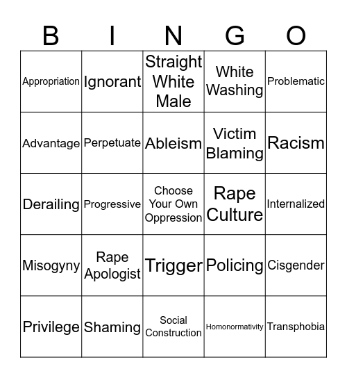 Social Justice Bingo Card