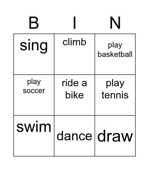 MY TALENTS Bingo Card