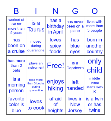 Schooling Get To Know You BINGO Card