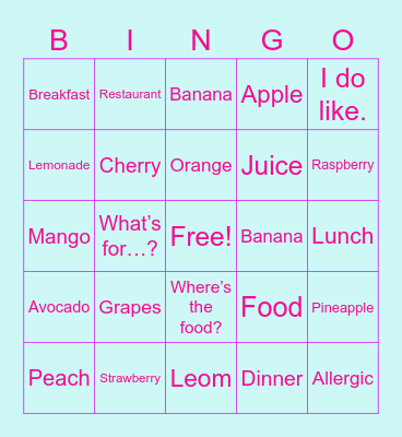 ASL FRUITS AND PHRASES BINGO Card