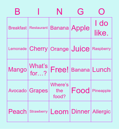 ASL FRUITS AND PHRASES BINGO Card