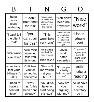 "I think one day you'll make a good attorney" Bingo Card