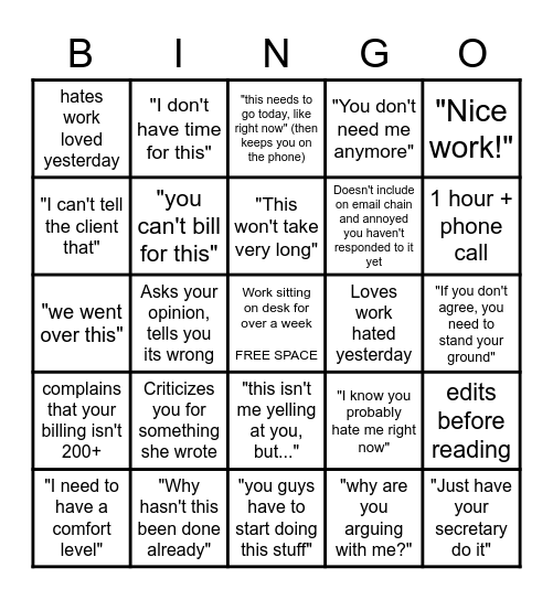 "I think one day you'll make a good attorney" Bingo Card