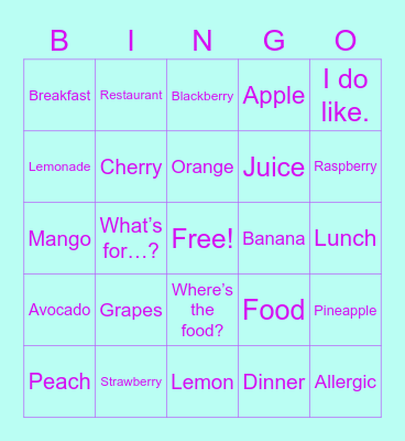 ASL CLUB FRUITS AND PHRASES BINGO Card