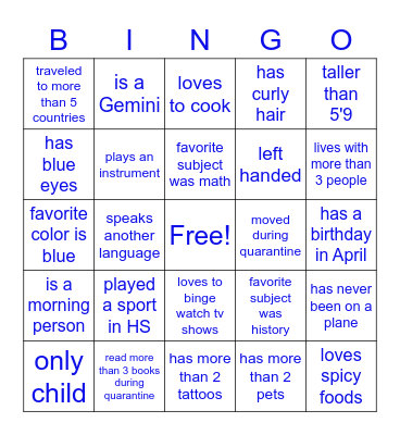 Schooling Get To Know You BINGO Card