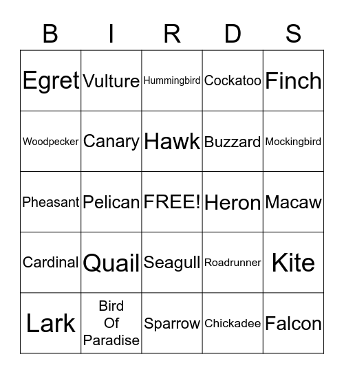 CWC Bird Bingo Card