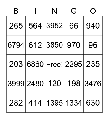 Multiplication Bingo Card