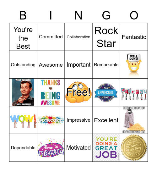 Appreciation Bingo Card