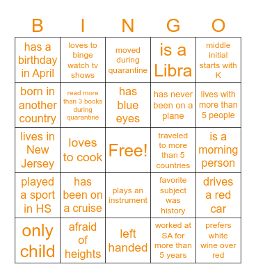 Schooling Get To Know You BINGO Card