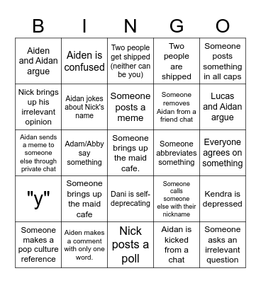 Friend Chat Bingo Card