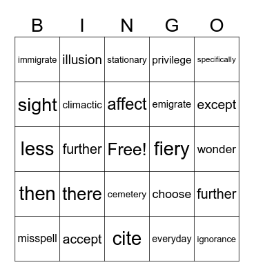 Confuseables Bingo Card