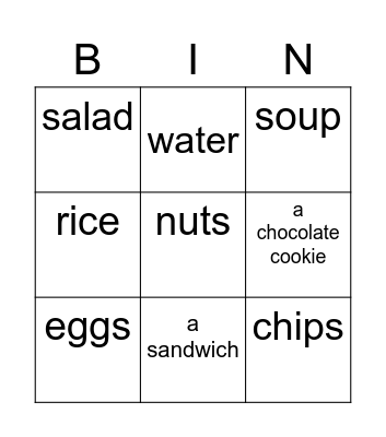 FOOD4 Bingo Card