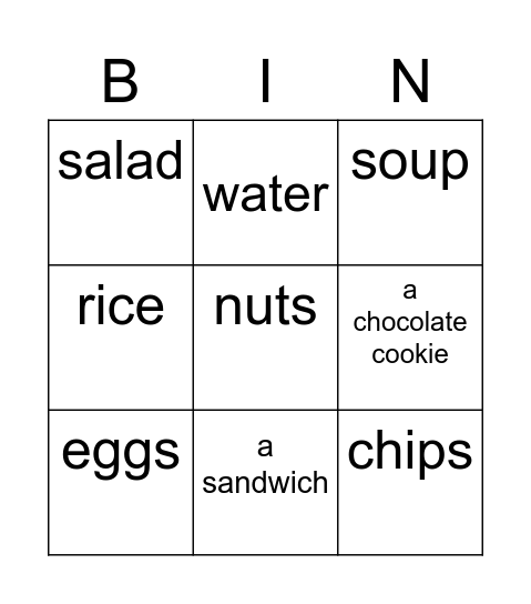 FOOD4 Bingo Card