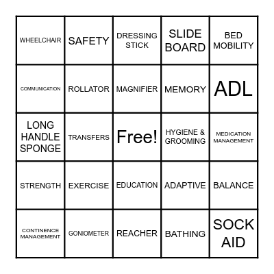 Occupational Therapy Bingo! Bingo Card