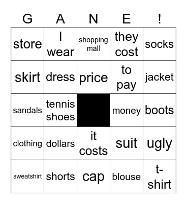 La ropa Bingo Card