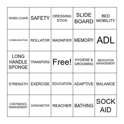 Occupational Therapy Bingo! Bingo Card