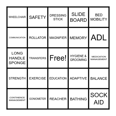 Occupational Therapy Bingo! Bingo Card