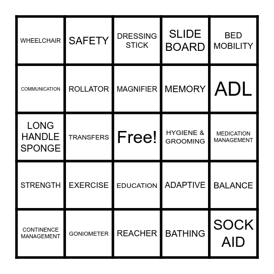 Occupational Therapy Bingo! Bingo Card