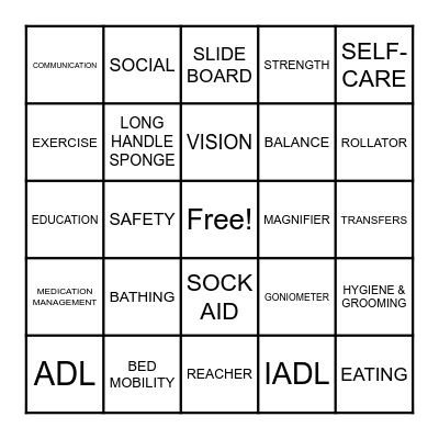 Occupational Therapy Bingo! Bingo Card